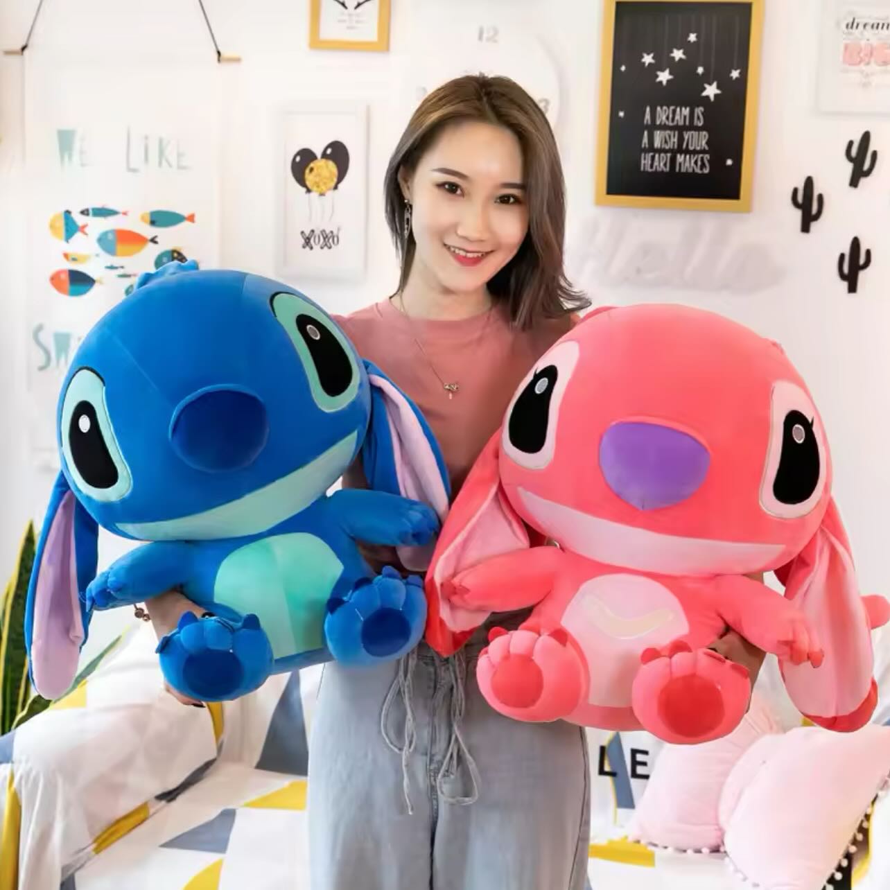 Peluche Stitch Azul y Rosado | El Regalo Perfecto | Diferentes Tamaños